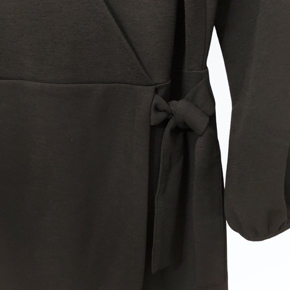 Texture & Thread Madewell Solid Black V-neck Faux Wrap Long Sleeve Dress M - Picture 6 of 9